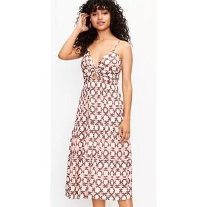LOFT Floral Print Midi‎ Dress Twist Front Sleeveless Casual Pink Size 4